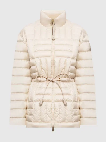 Пухова куртка з нашивкою логотипа Moncler бежева