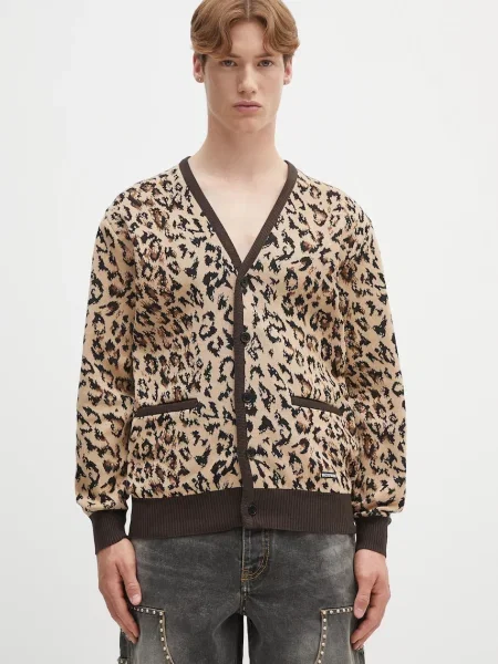 Wacko Maria cardigan din leopard jacquard bej