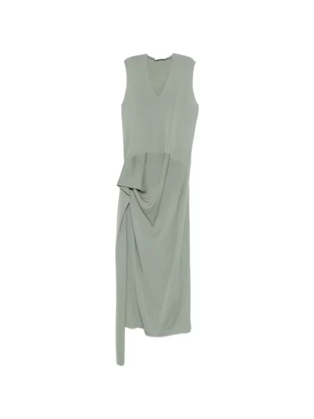 Rochie maxi Jil Sander cu decolteu în V drapată verde
