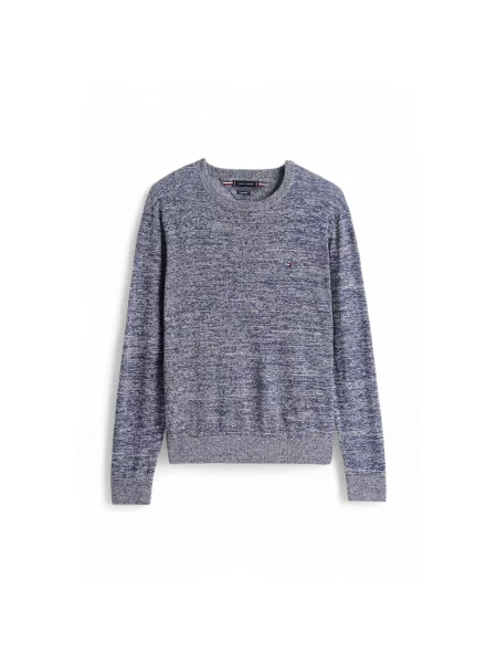 Lniany sweter Tommy Hilfiger z okrągłym dekoltem niebieski