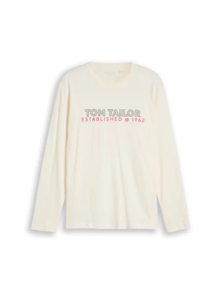 TOM TAILOR Tricou oliv / roșu / lână alb