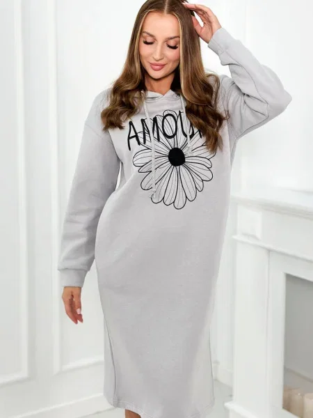 Rochie maxi Kesi cu broderie lungă de costum gri