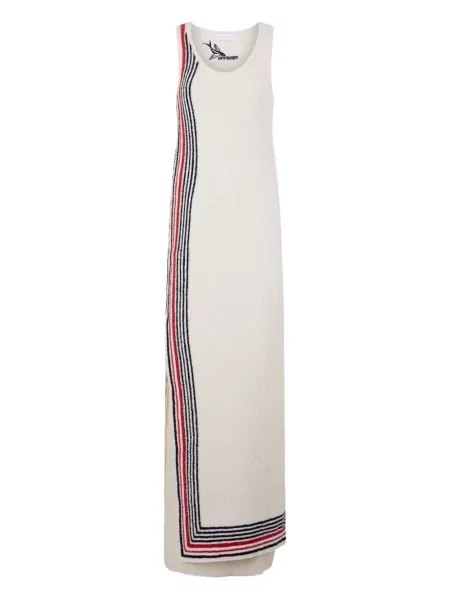 Rochie maxi Rabanne fără mâneci cu dungi de costum