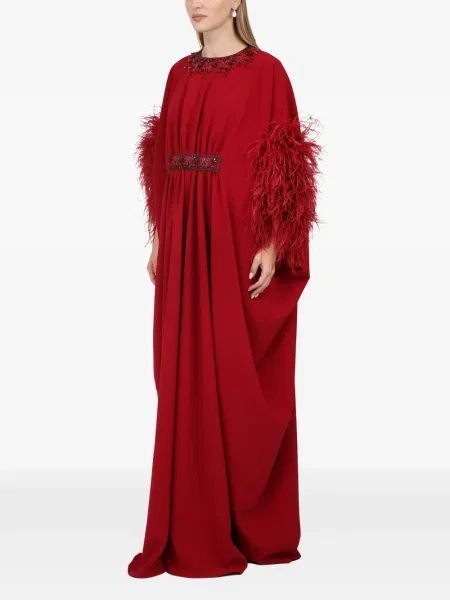 Rochie maxi Dina Melwani cu pene de costum roșu