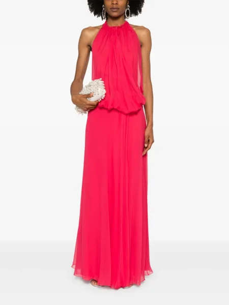 Rochie maxi Alberta Ferretti cu gât halter de costum roz