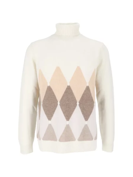 Pulover Ballantyne din cașmir cu model argyle alb
