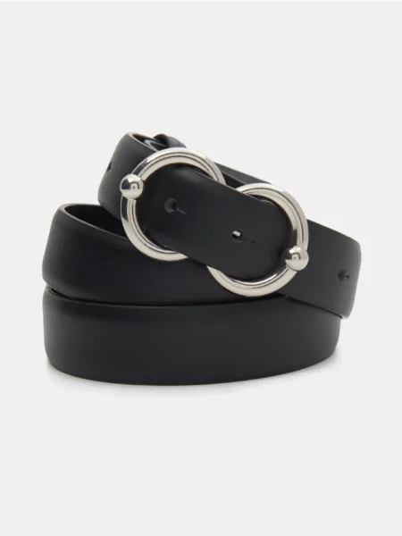 З екошкіри з срібною пряжкою чорний