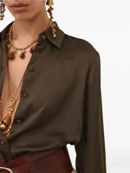 Cămașă Zimmermann cu broderie din satin verde
