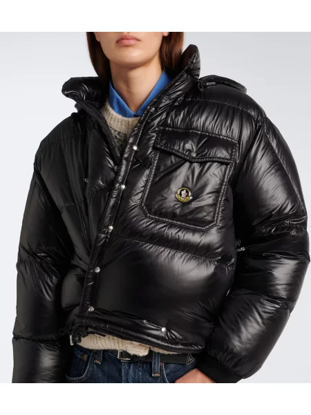Péřová bunda Moncler s kapucí modrá