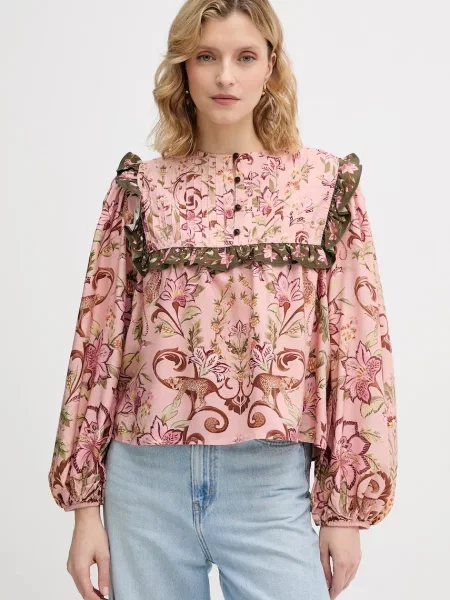 Barbour bluză x Farm Rio cu imprimeu roz