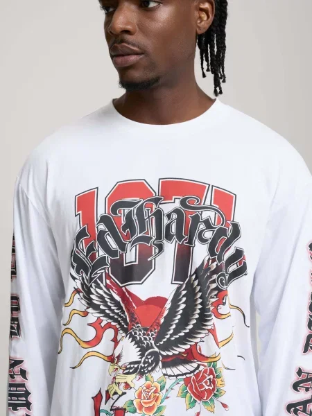 Ed Hardy Tricou Tattoo Eagle sângeriu / negru alb