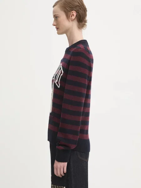GANNI sweter z dodatkiem wełny Graphic Wool Mix Poodle Stripe lekki bordowy