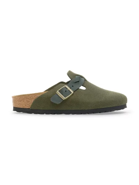 Велурени чехли Birkenstock Boston Braided зелено
