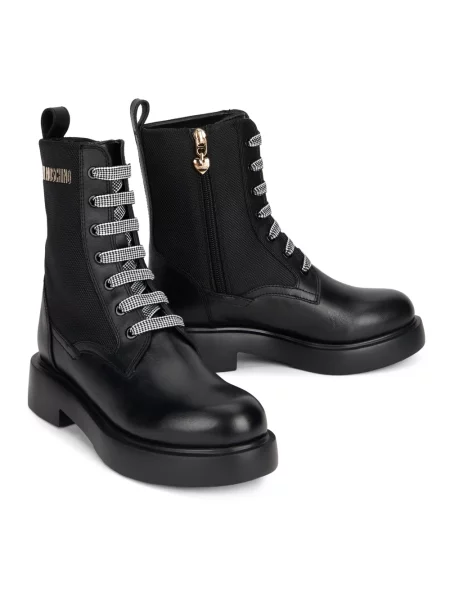 Botki Love Moschino sznurowane skórzane czarne