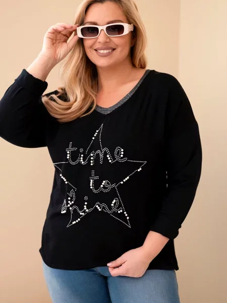 Bluzka Kesi Włoski z perełkami czarna