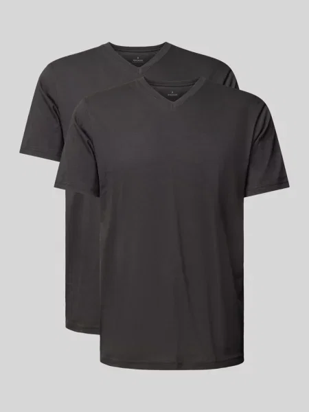 T-shirt z prążkowanym dekoltem w serek Ragman czarna