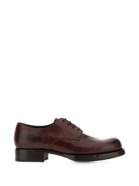 Pantofi loafer Prada cu șireturi din piele maro