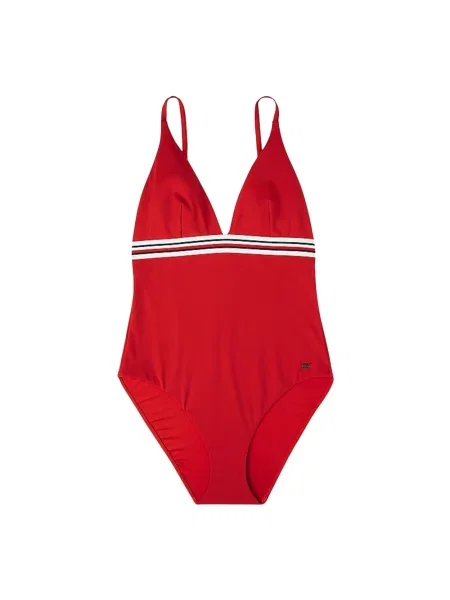 Kostium kąpielowy z taśmą z logo Tommy Hilfiger czerwony