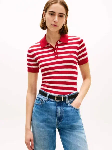 Tricou polo Tommy Hilfiger de mătase roșu