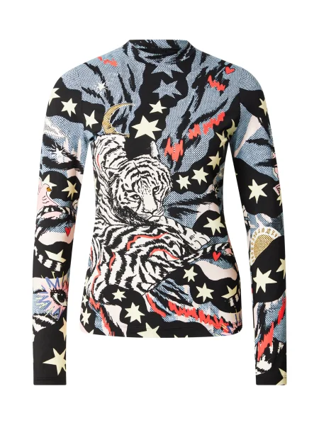 Marc Cain Tricou albastru pastel / galben deschis / roșu intens negru