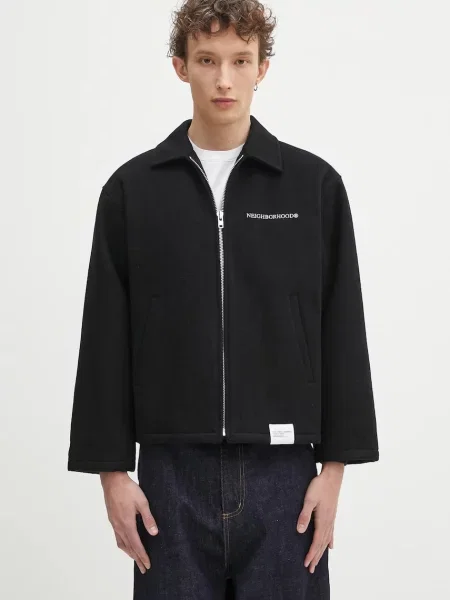 NEIGHBORHOOD geacă de lână Melton Zip Work Jacket de tranzitie negru