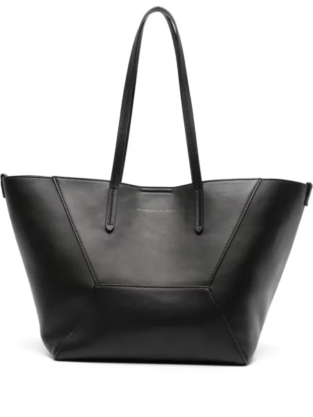 Geantă shopper Brunello Cucinelli din piele cu autograf negru