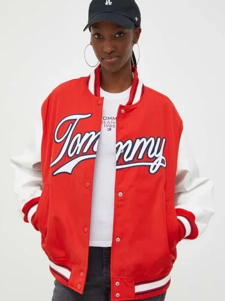 Tommy Jeans Geacă bomber Letterman roșu
