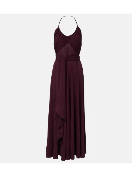 Rochie maxi Alaïa drapată cu gât halter de costum bordo