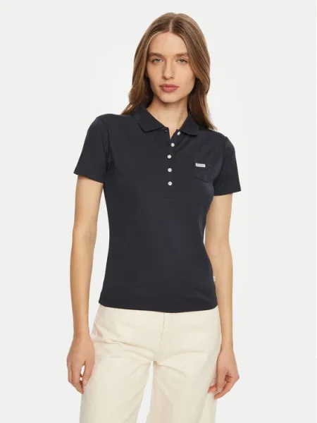 Тениска с яка Guess Jeans тъмносиньо