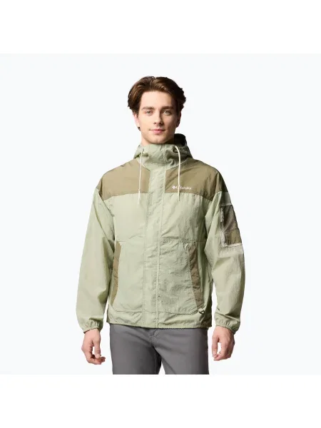 Pánska softshellová bunda Columbia Challenger II Windbreaker safari/kamenná zelená