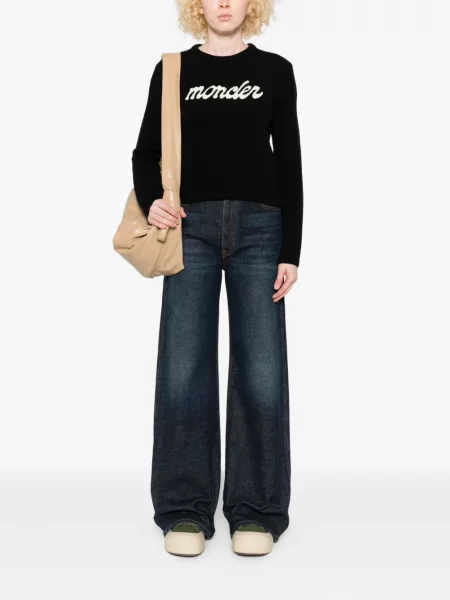 Pulover Moncler cu broderie de lână negru