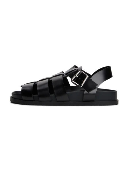 Tommy Jeans sandale de piele TJW FISHERMAN PATENT SANDAL neagră