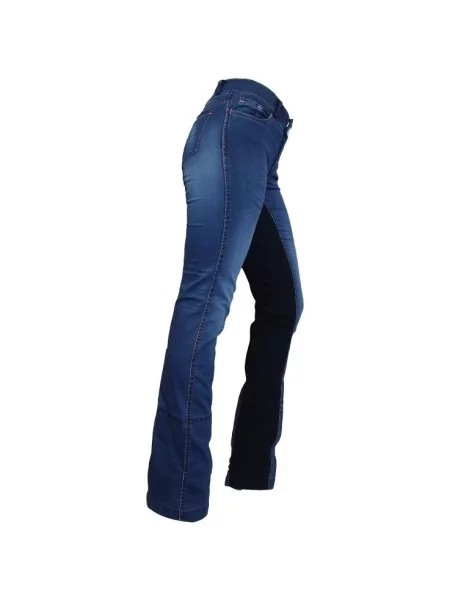 Spodnie jeździeckie full grip z denimu HKM Summer niebieskie