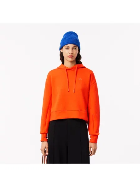 Lacoste Skrócona Bluza Z Kapturem pomarańczowa
