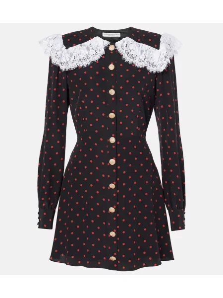 Svilen pikčasti čipkasta obleka Alessandra Rich črna