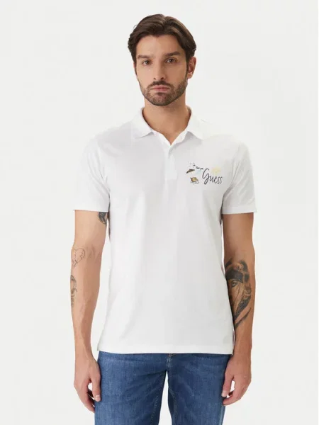 Guess Tricou polo alb