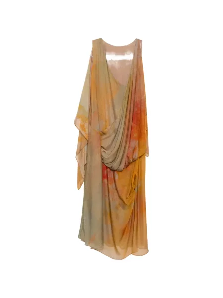 Rochie Yangkehan cu model floral cu imagine drapată portocaliu