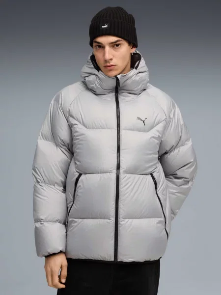 Пуховик Puma с капюшоном серый