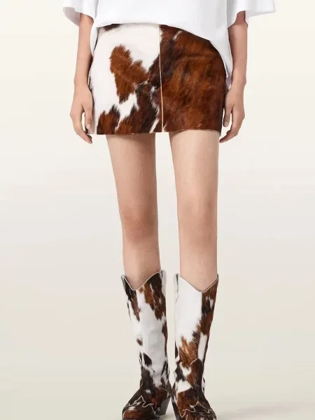 AllSaints fustă de piele DAPPLE MINI maro