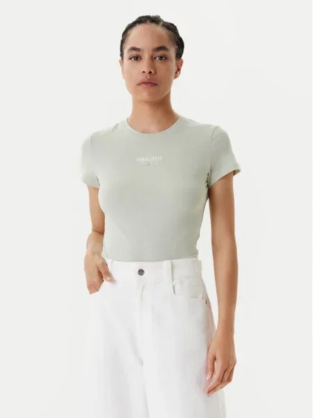 Тениска Tommy Jeans дамска зелено