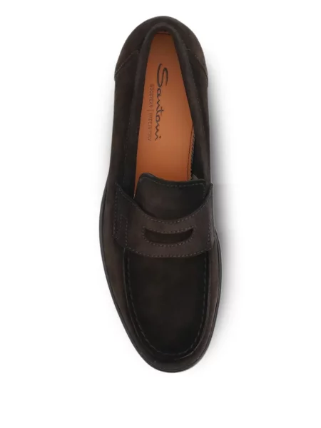 Pantofi loafer Santoni din piele de căprioară maro