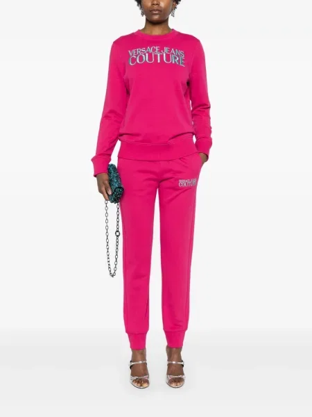 Pantaloni Versace Jeans Couture cu broderie roz