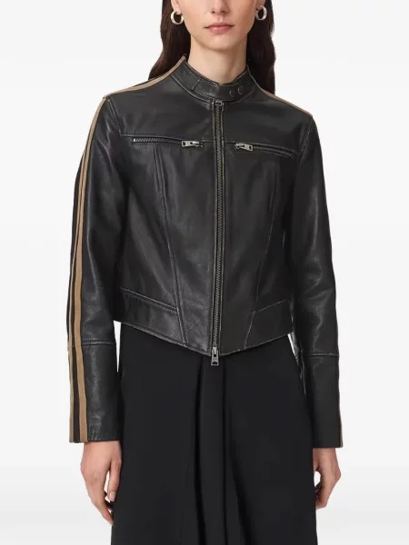 Geanta de piele Allsaints cu dungi negru