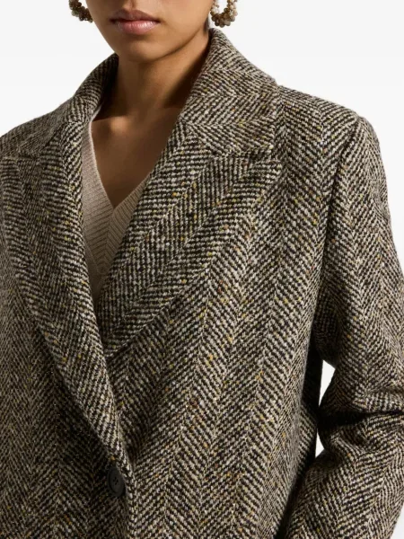 Palton Peserico din tweed cu model herringbone maro