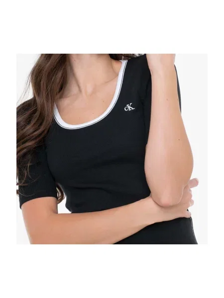 Calvin Klein Jeans majica ženska od pamuka s elastanom crna