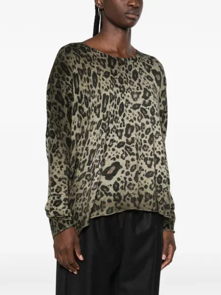 Pulover Avant Toi cu imagine cu model leopard verde