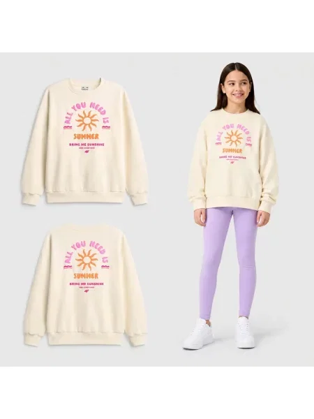 BLUZA DRESOWA DZIEWCZĘCA 4F BEZ KAPTURA NIEROZPINANA beżowa