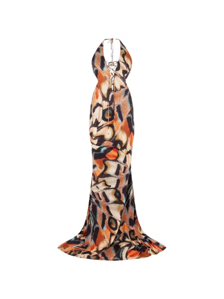 Rochie maxi Roberto Cavalli cu șireturi cu imagine din dantelă negru