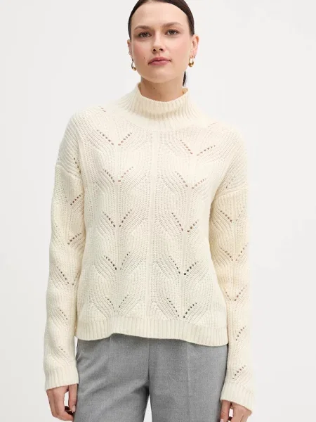 United Colors of Benetton sweter z dodatkiem wełny lekki z półgolfem beżowy