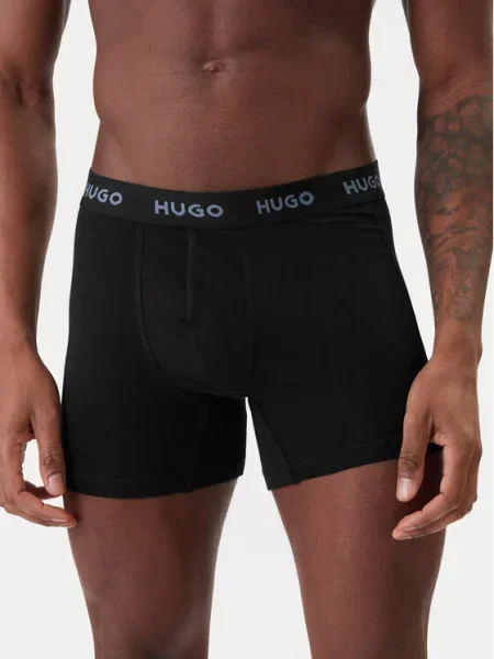 HUGO boxerky pánske s elastanom BOXERBR TRIPLET PACK čierna